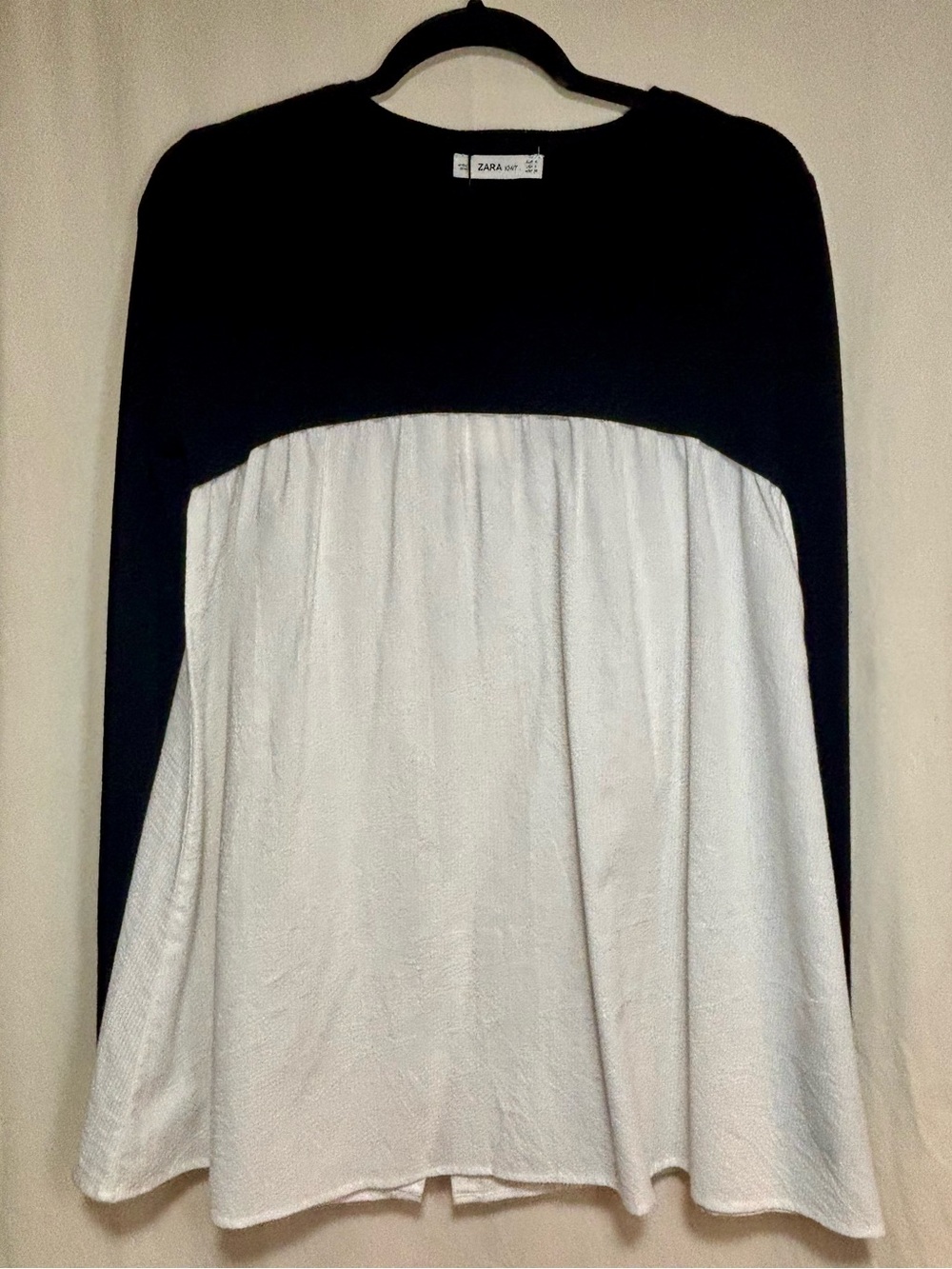 Zara Knit Mixed Media Peplum Blouse Black White Textured Cotton Top S